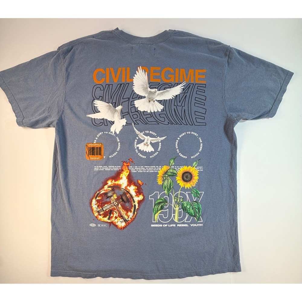 Civil Regime Seeds of Life Rebel Youth Graphic T-Shirt Blue XL Dove Sunflowers